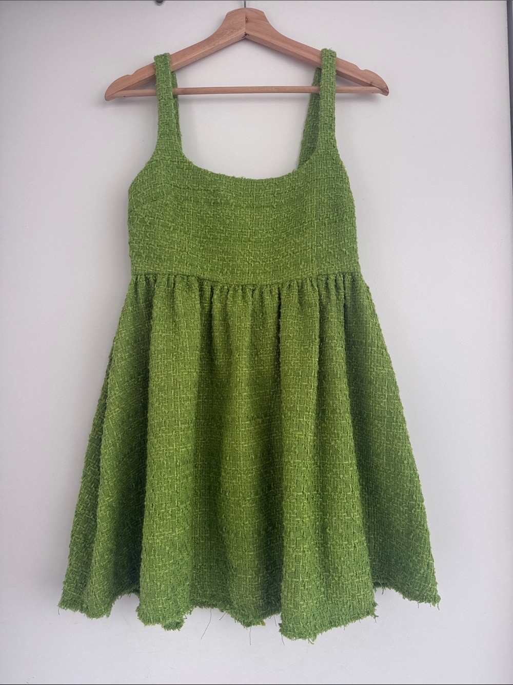 Zara Bright GreenTweed Babydoll Mini Dress